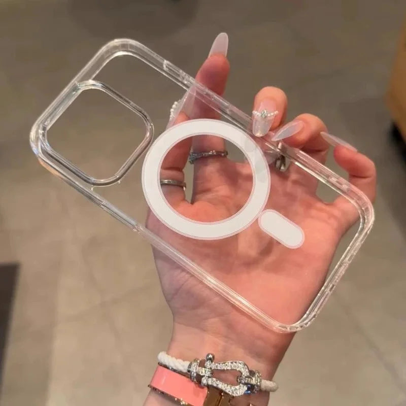 Wireless Charge Phone Case For iPhone 17 16 15 14 13 12 11 Pro Max Plus Clear For Magsafe Magnetic Acrylic Soft Silicone Cover