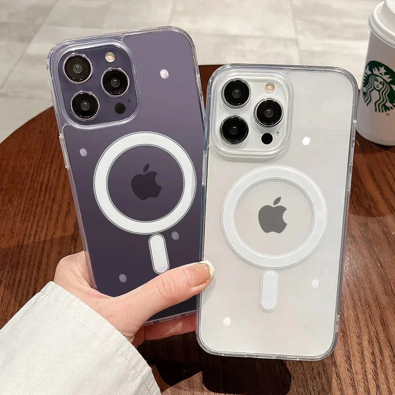 Wireless Charge Phone Case For iPhone 17 16 15 14 13 12 11 Pro Max Plus Clear For Magsafe Magnetic Acrylic Soft Silicone Cover